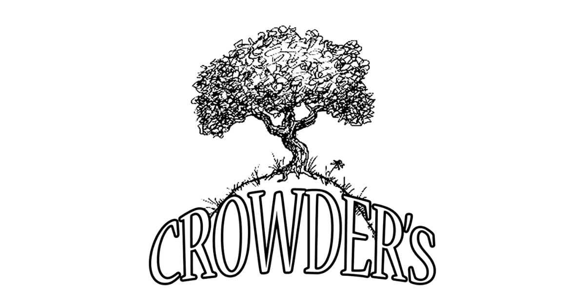 A black and white drawing of a tree with the words crowder 's above it.