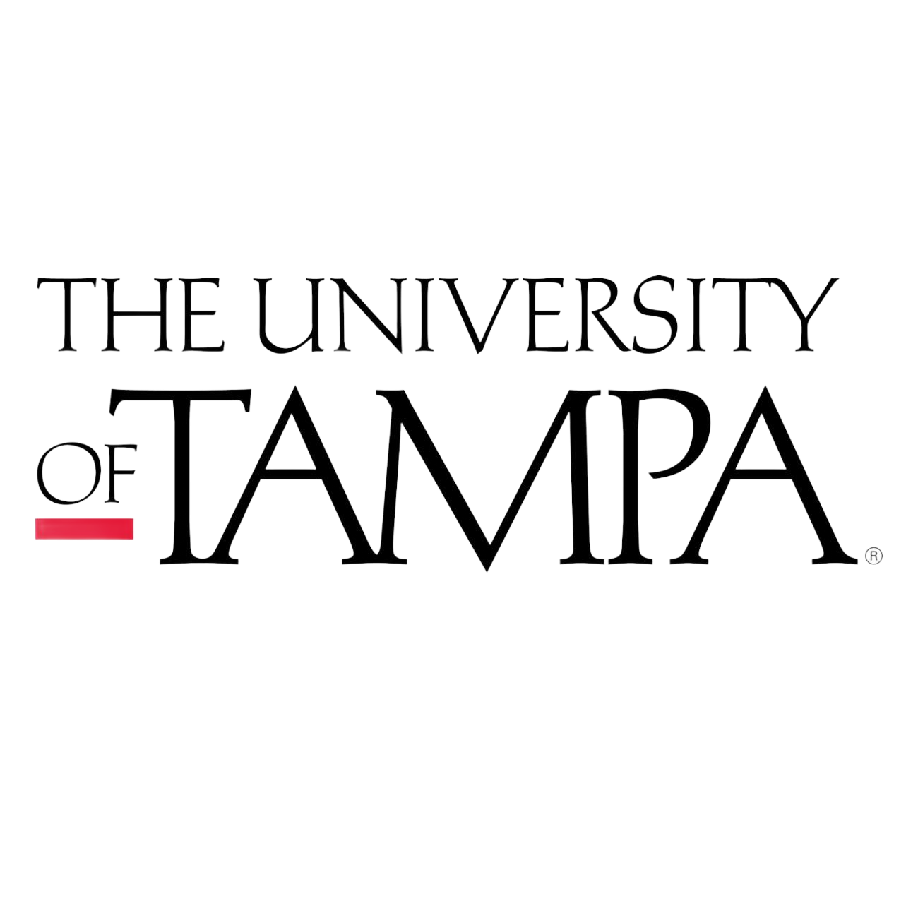 The University of Tampa logo in black text with a red underline beneath “OF”