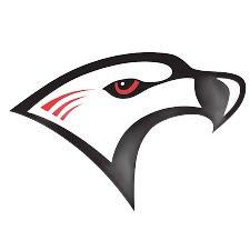 Stylized black-and-red eagle head logo on a white background
