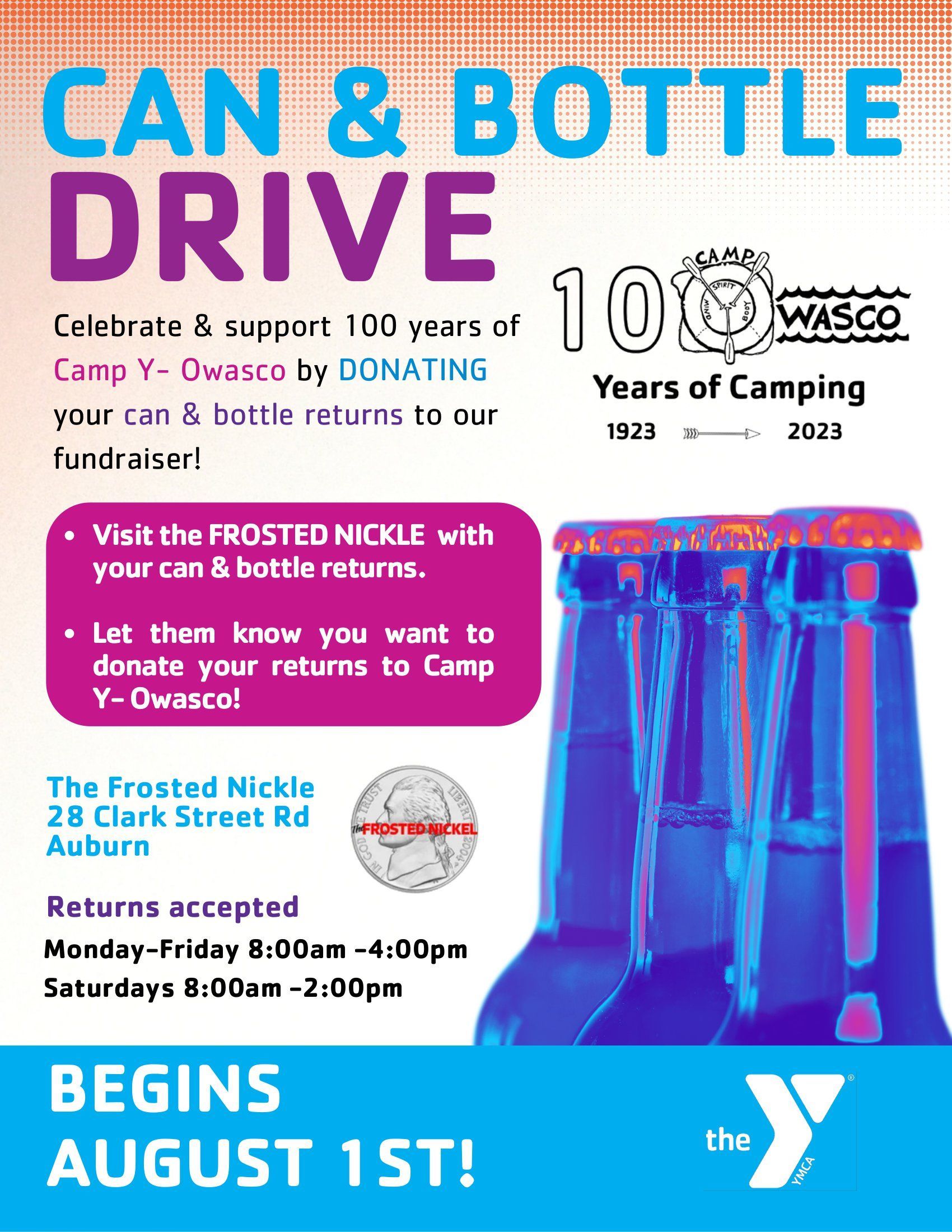 Can & Bottle Drive Advertisement — Auburn, NY — Frosted Nickel Co. Frosted Nickle Co. Sport Advertisement — Auburn, NY — Frosted Nickel Co.