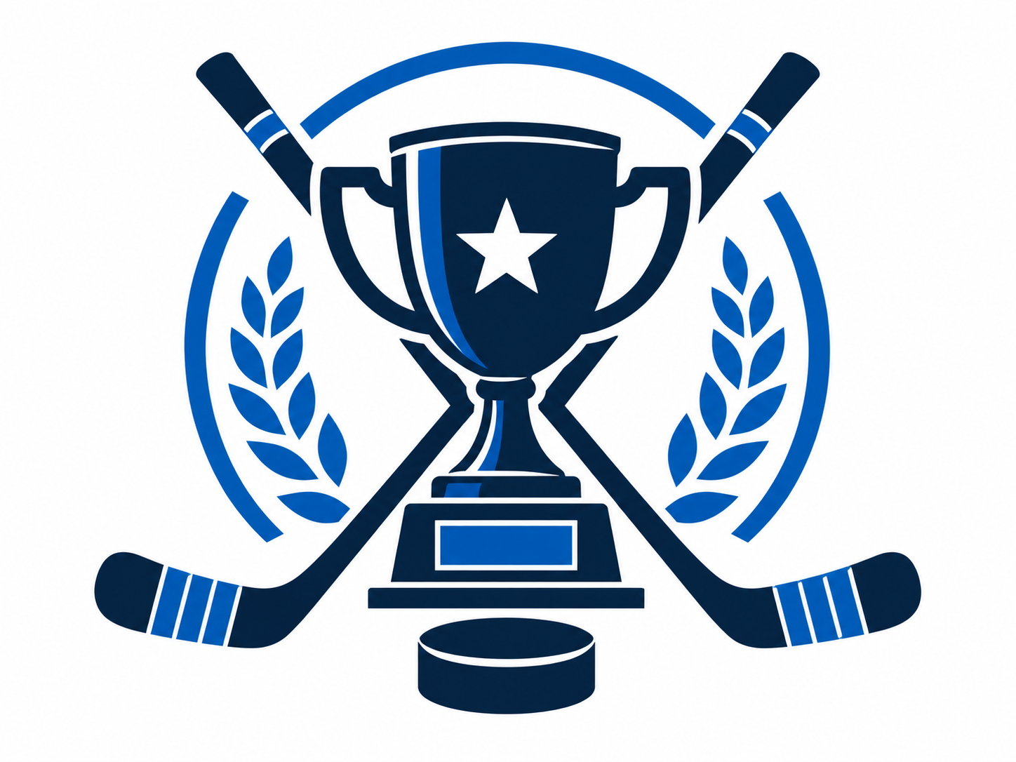 Hockey trophy, sticks and puck representing competitive hockey