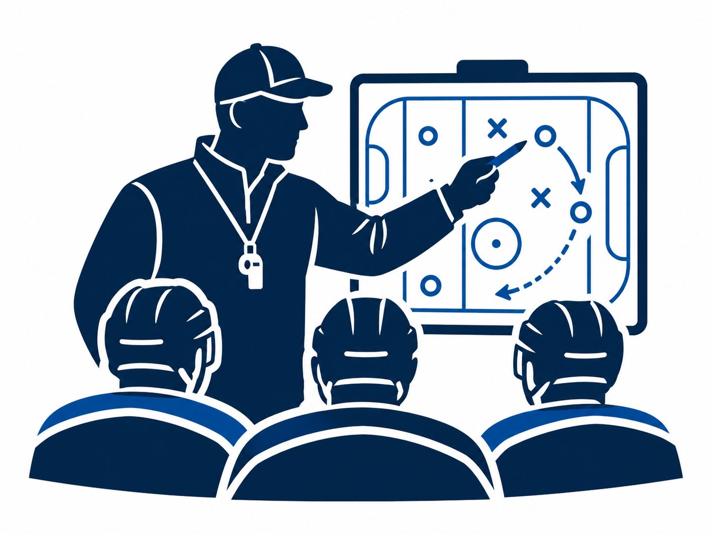Hockey coach teaching players strategy and player development