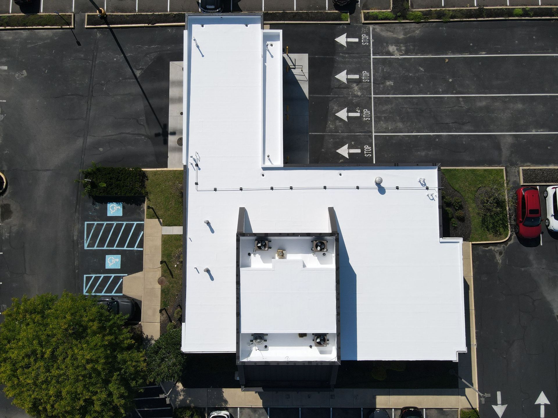 Photo of commercial building with a new roof