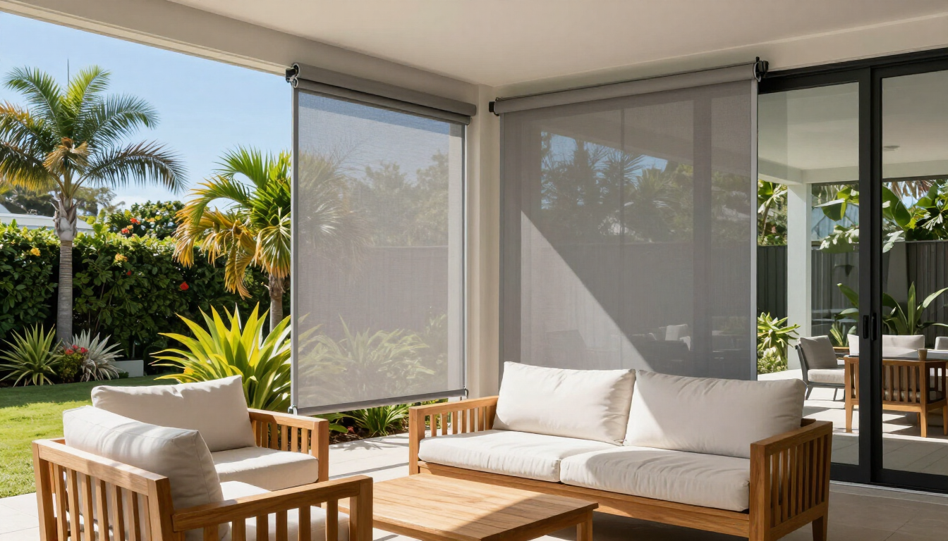 Modern Zipscreen installation on a Sunshine Coast patio for weather and insect protection