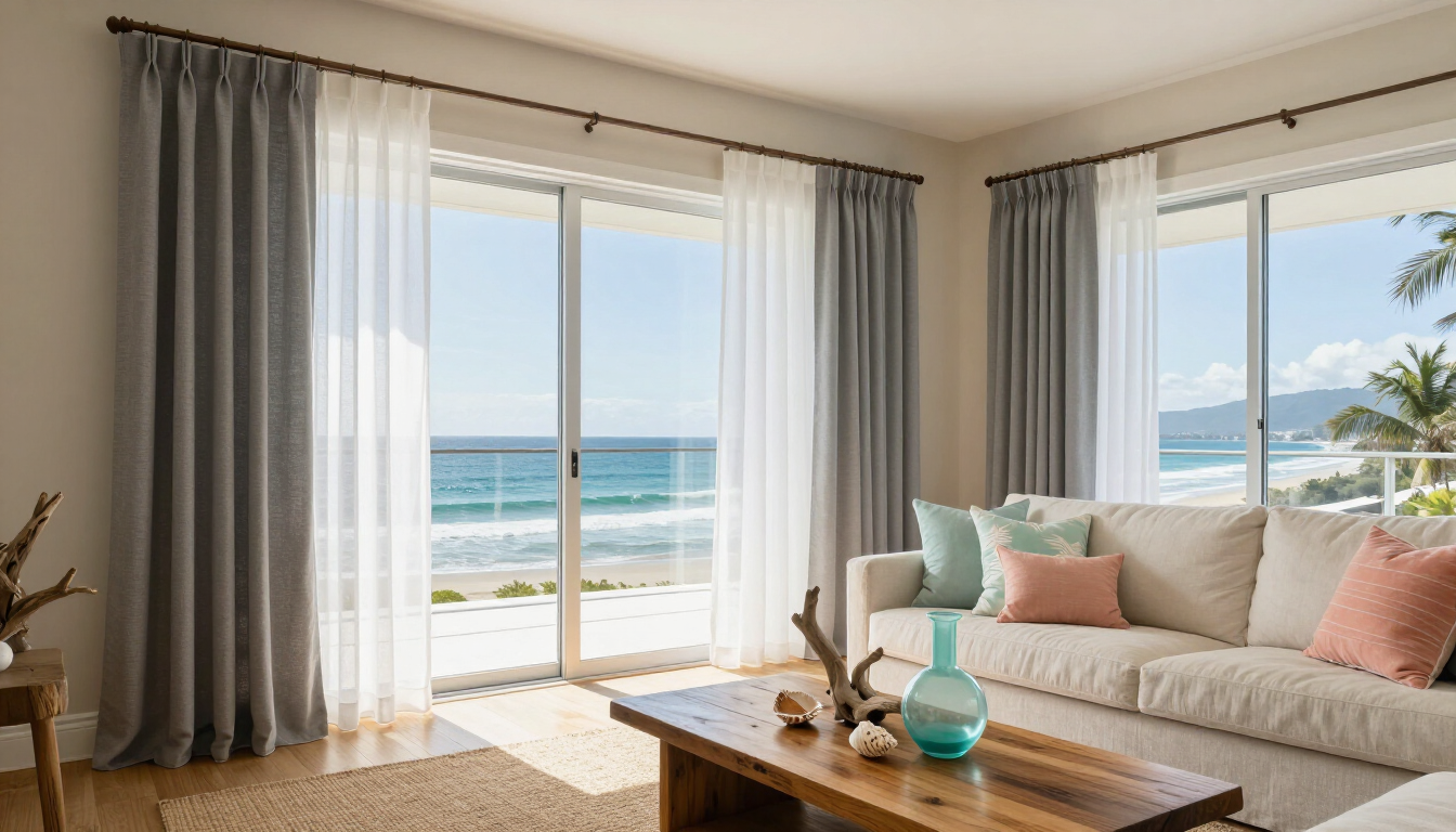 Modern living room with sheer and blockout curtains
