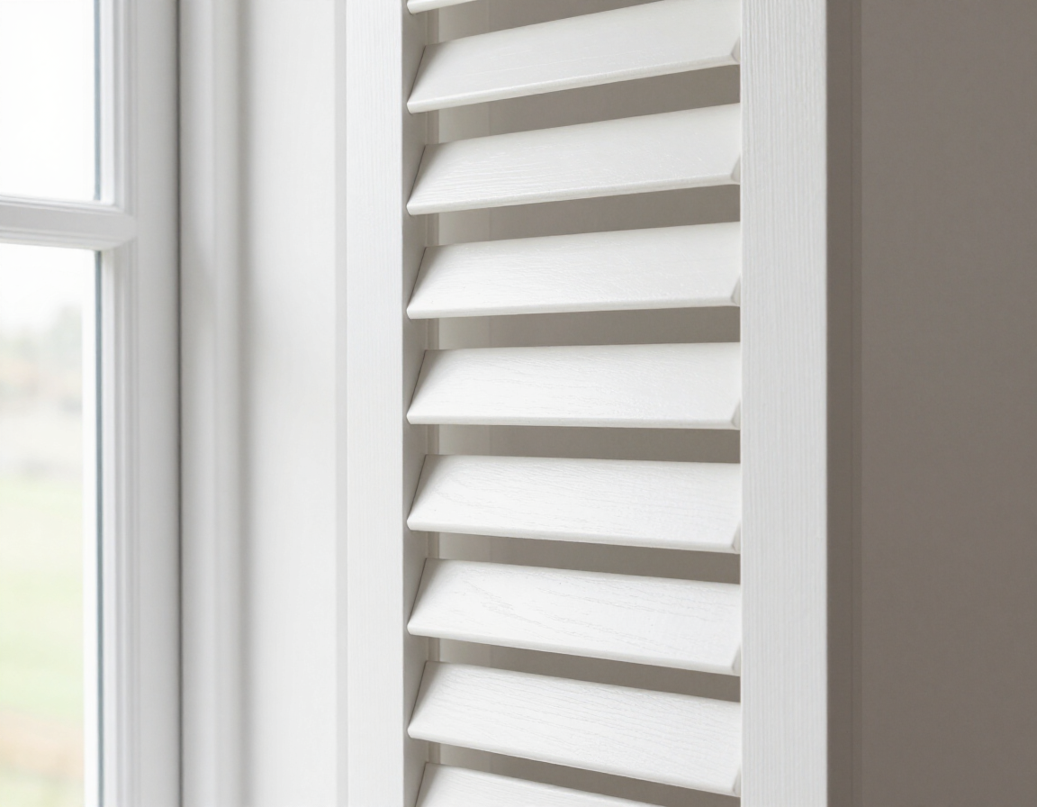 Close up of white plantation shutters