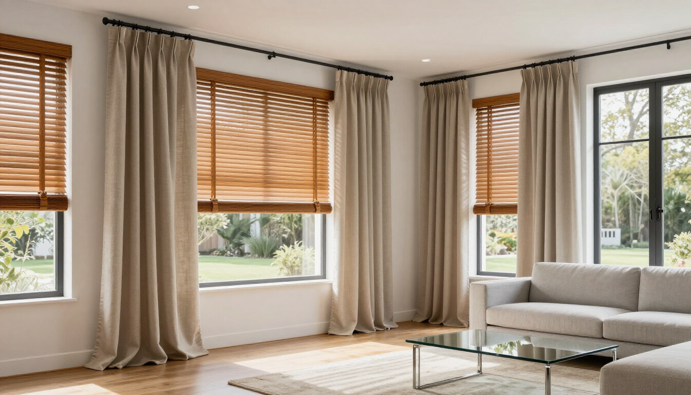 Beautifully decorated living room with custom window furnishings