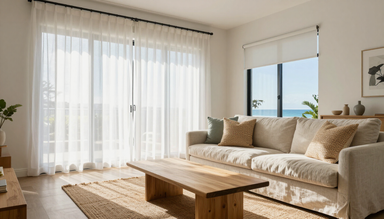 Sunshine Coast living room with the best window furnishings