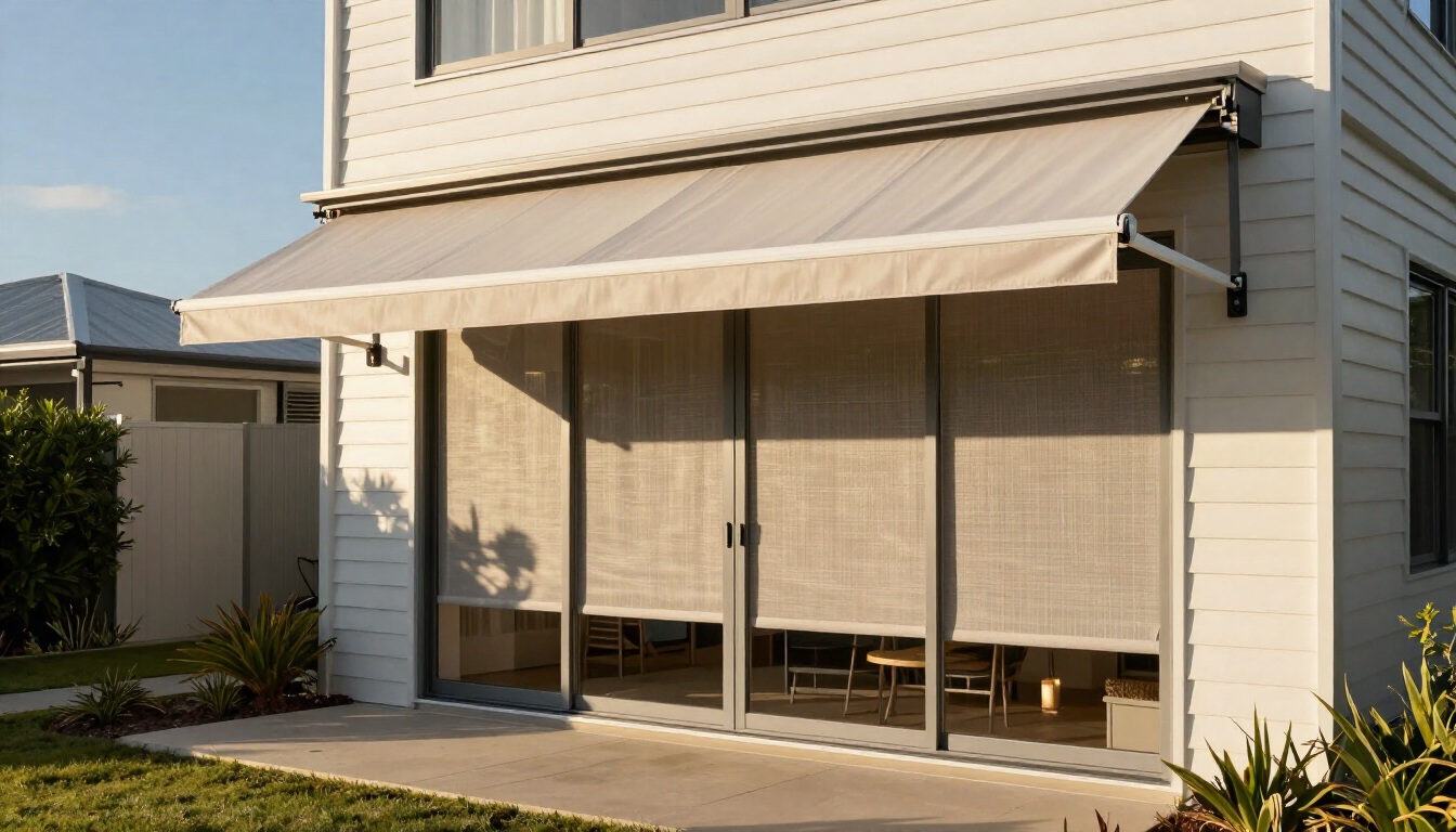 Exterior awnings shading a Sunshine Coast outdoor entertaining area