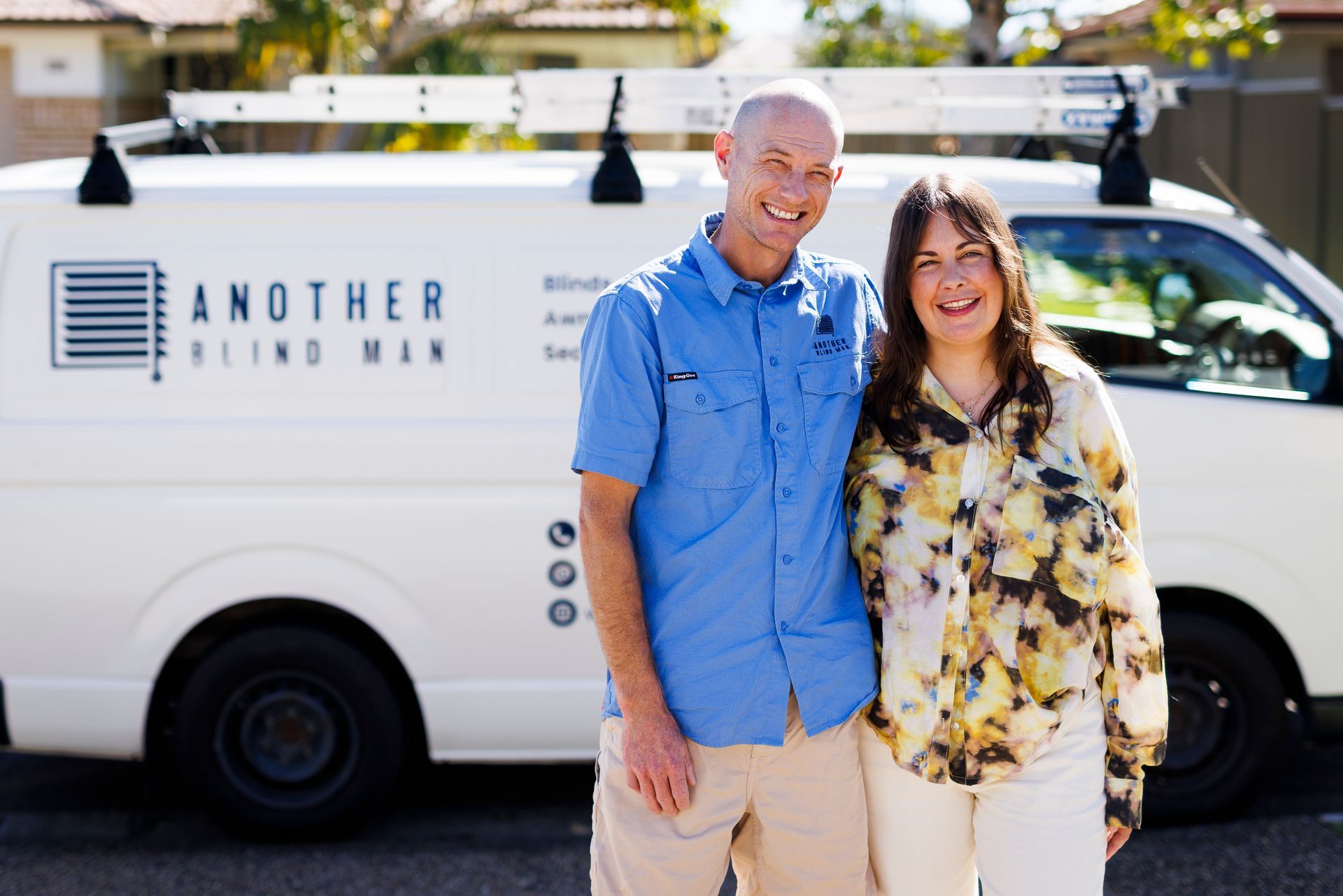 family owned window furnishings business, husband and wife, with their mobile showroom van