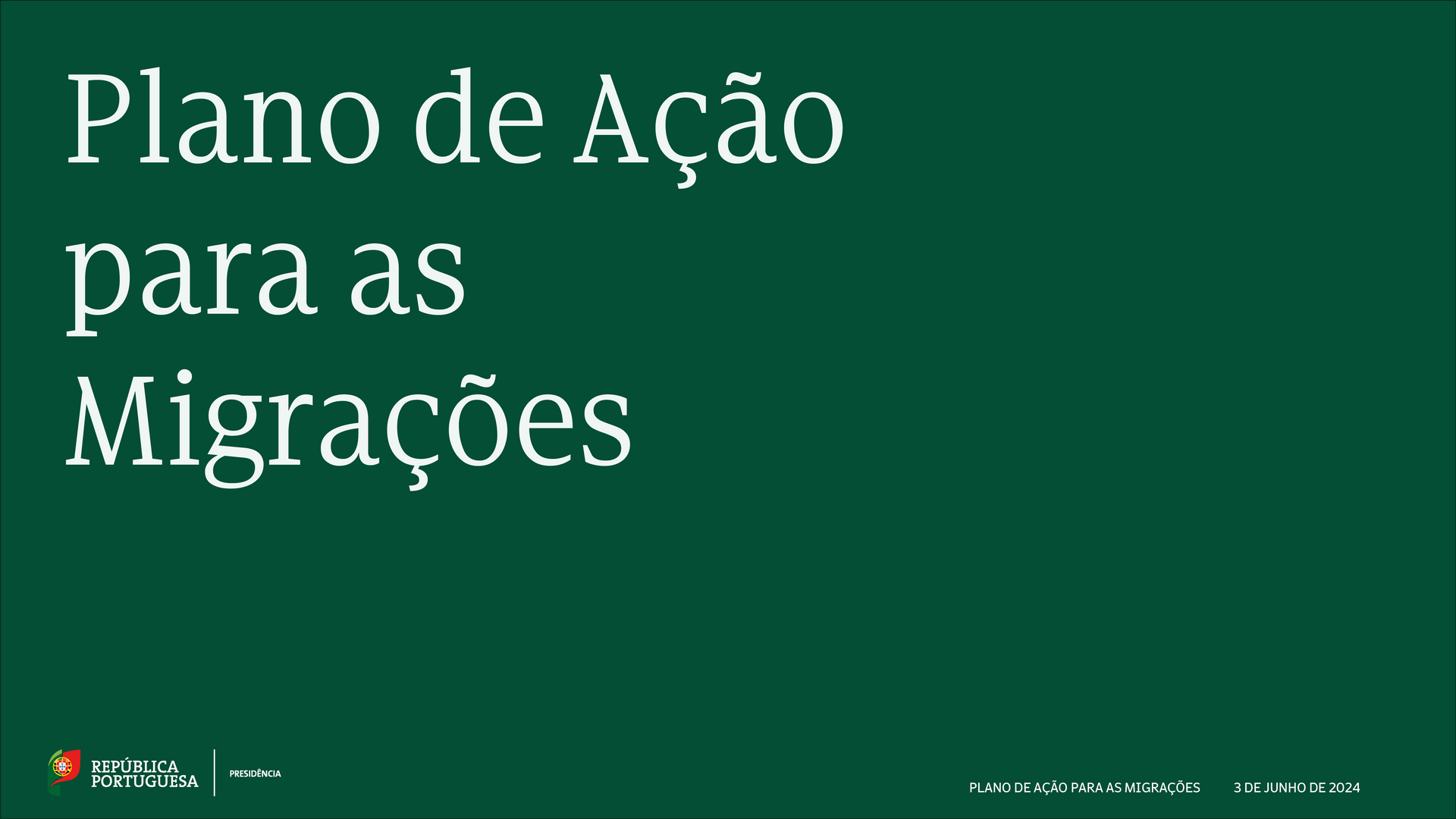 Um fundo verde com texto branco que diz plano de ação para as migrações