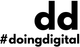 A black and white logo for a company called doing digital.