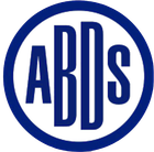 A blue and white logo for abds in a circle