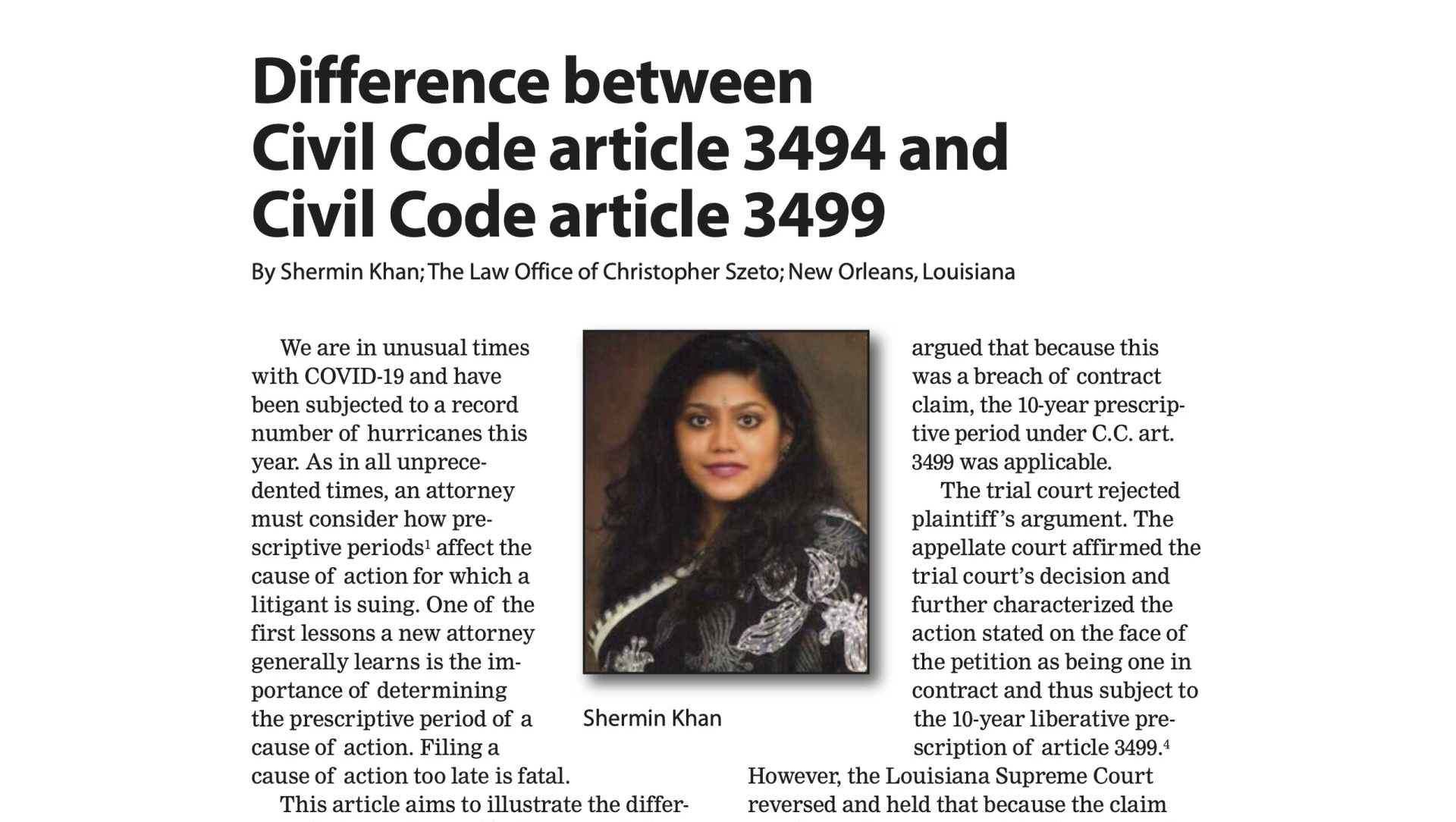 article by Shermin Khan