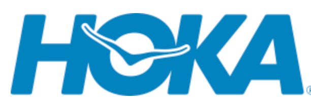 A blue hoka logo on a white background