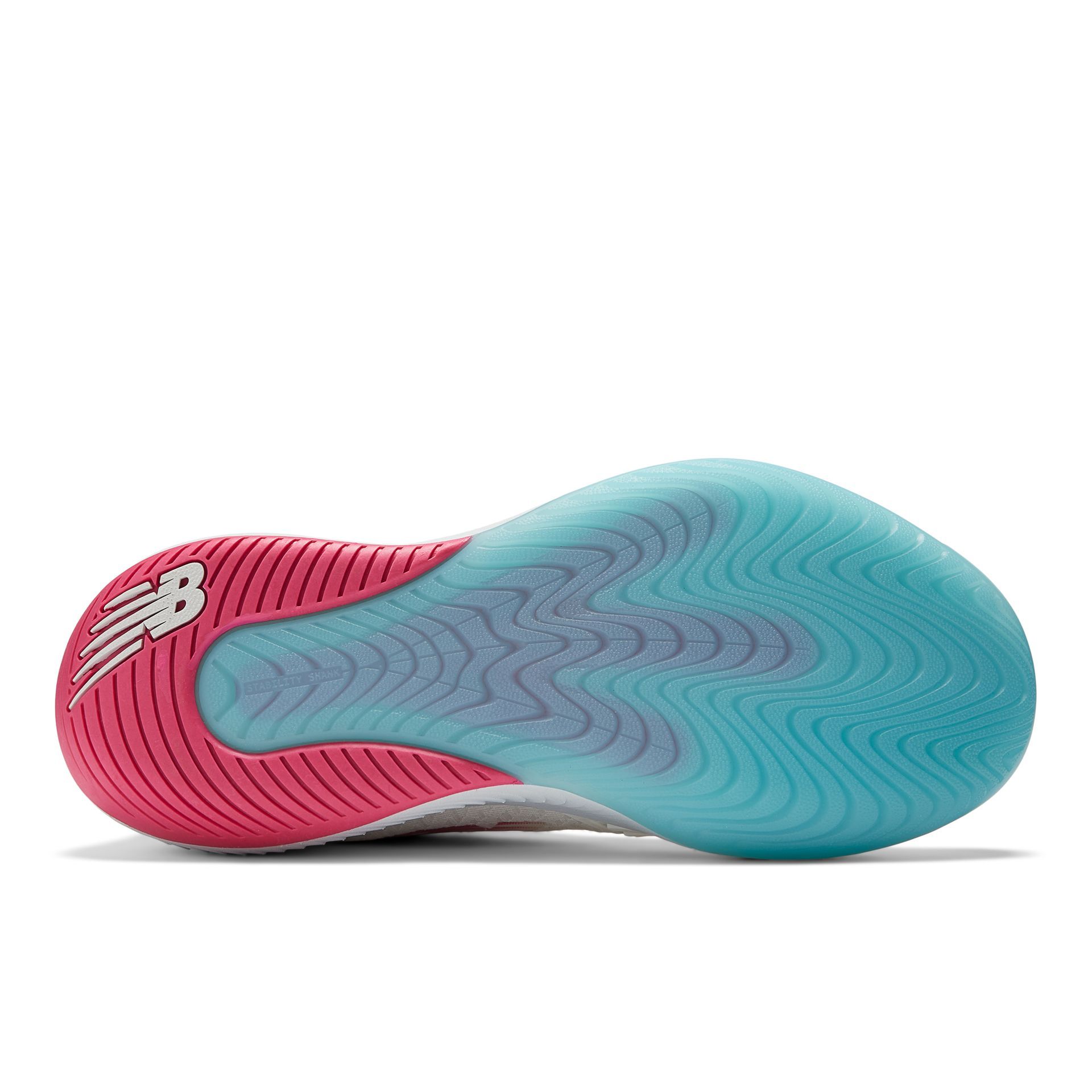 The bottom of a pair of new balance tennis shoes