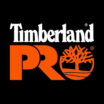 The logo for timberland pro is orange and white on a black background.