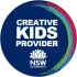 Creative Kids Provider NSW Government logo in blue circle with colorful brush-stroke accents