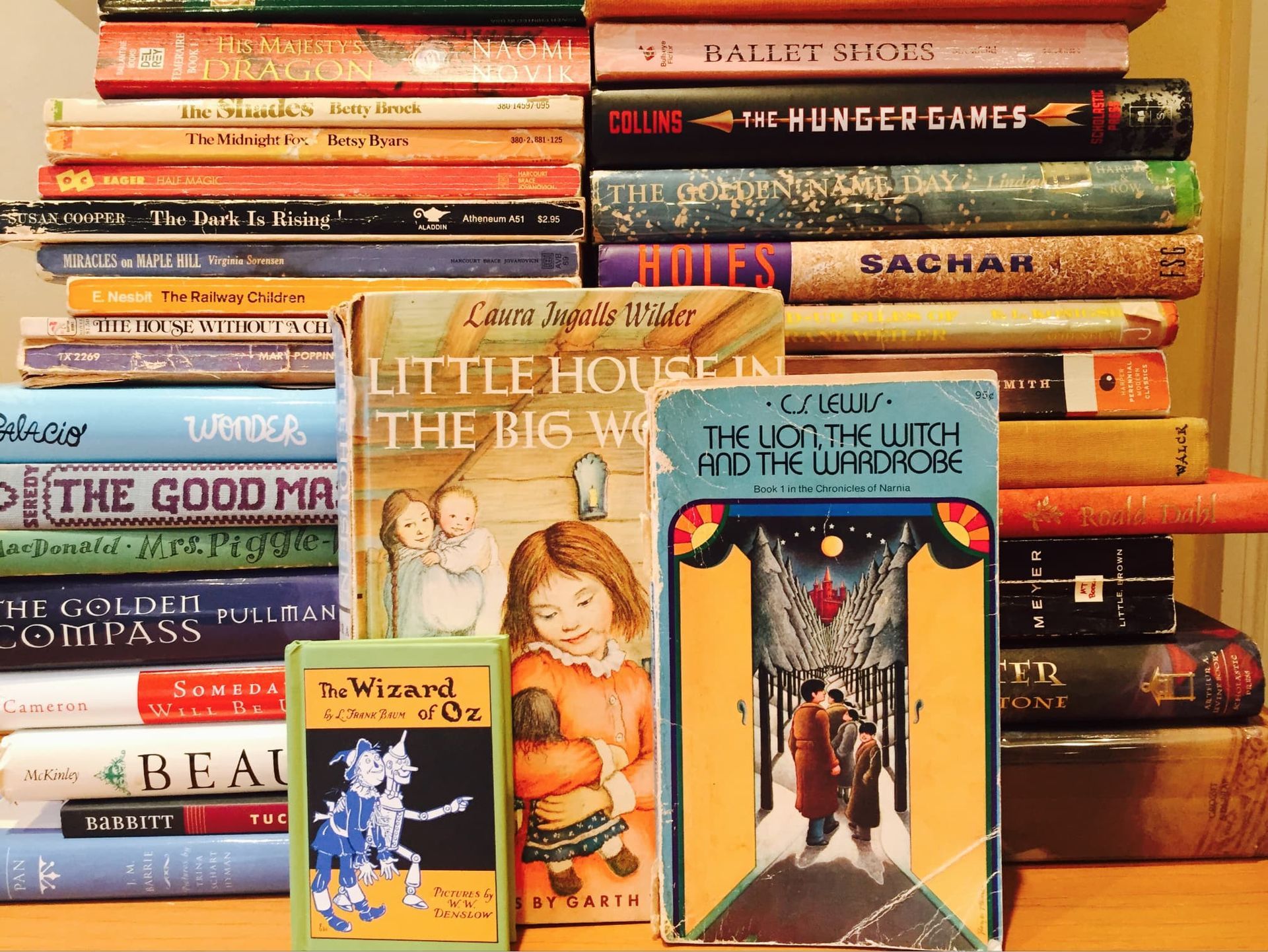Stack of books including 