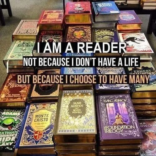 Pile of books with text: