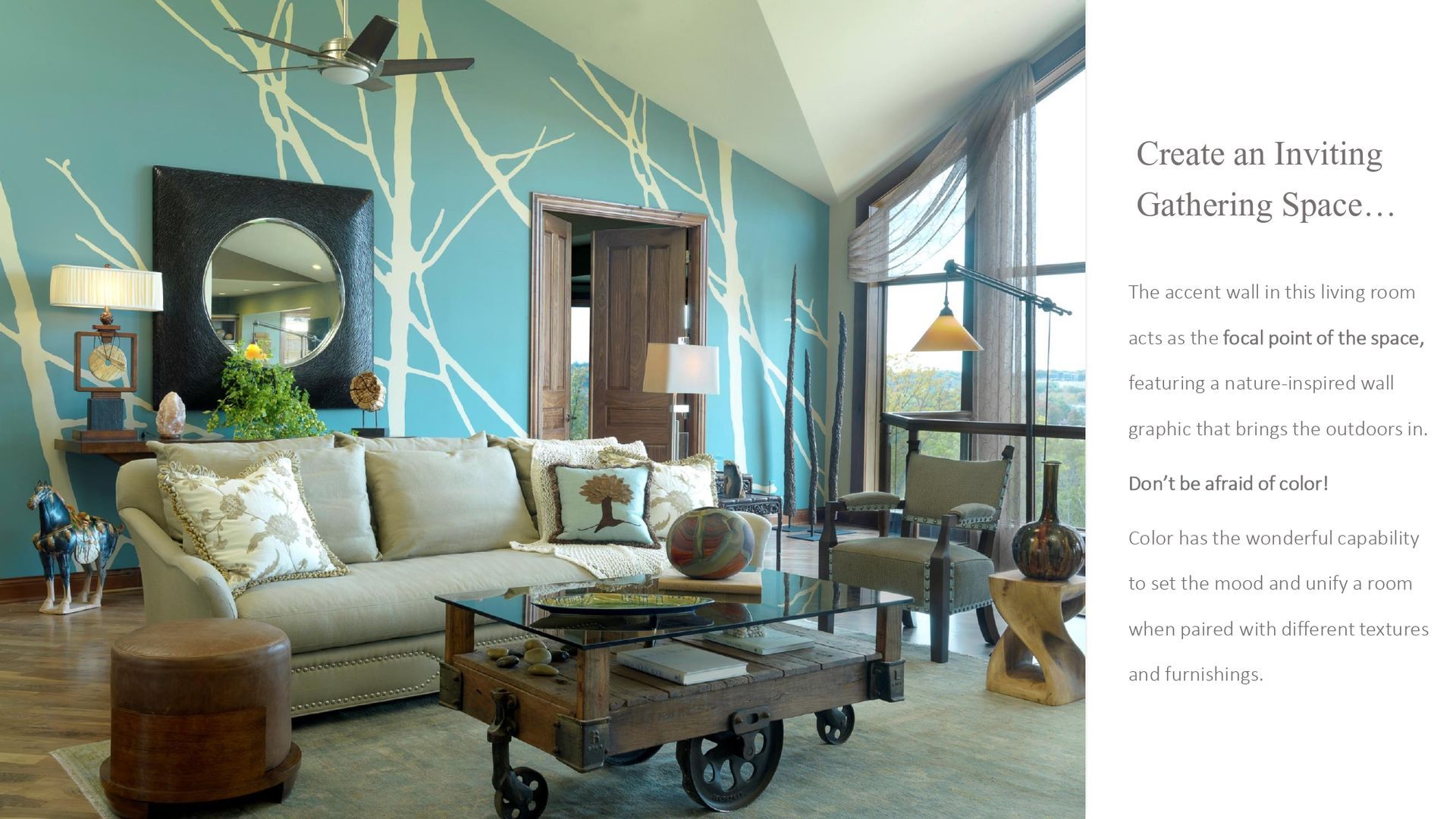 A living room with a couch and a coffee table