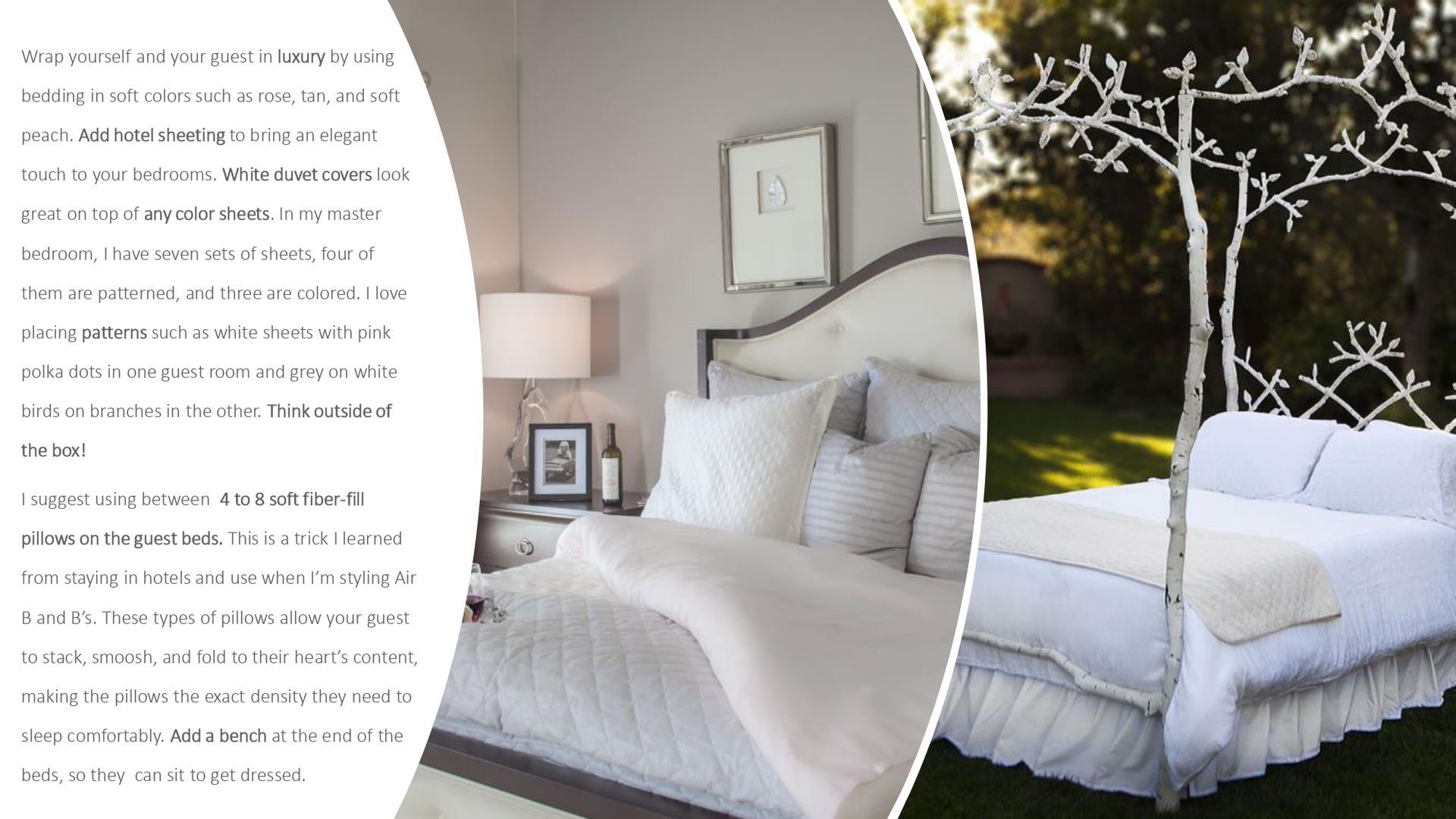 A bedroom with a canopy bed and a tree in the background