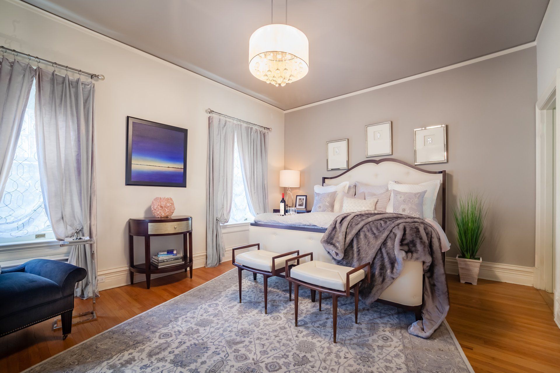 There is a large bed in the middle of the room.