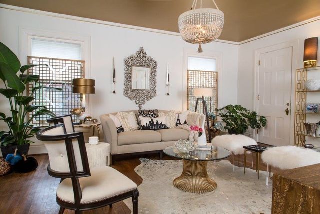 A living room with a couch and a coffee table