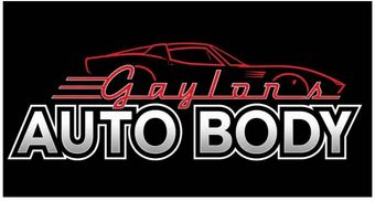 Gaylor's Auto Body logo in red and white on a black background, with a red car outline above the text
