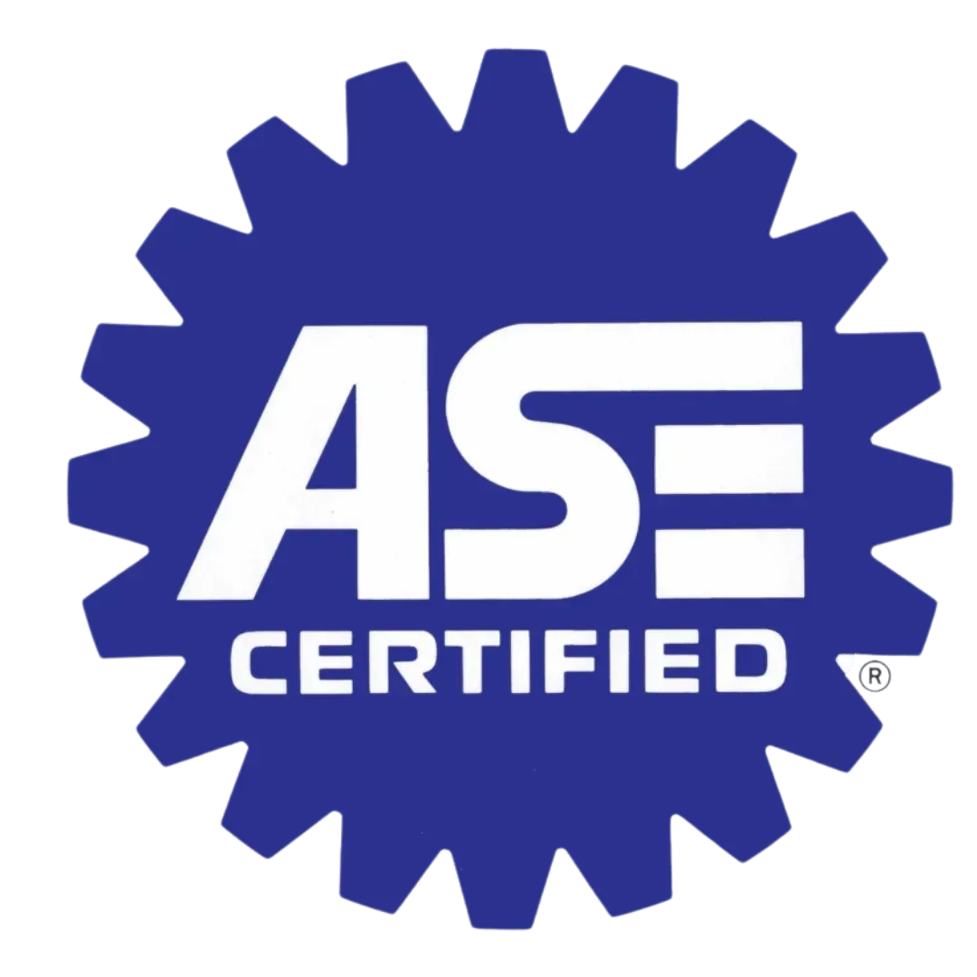 Blue ASE Certified logo featuring bold white letters inside a gear-shaped border.