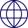 A blue and white globe with squares around it on a white background.
