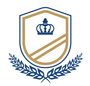 A shield with a crown and laurel wreath on it.