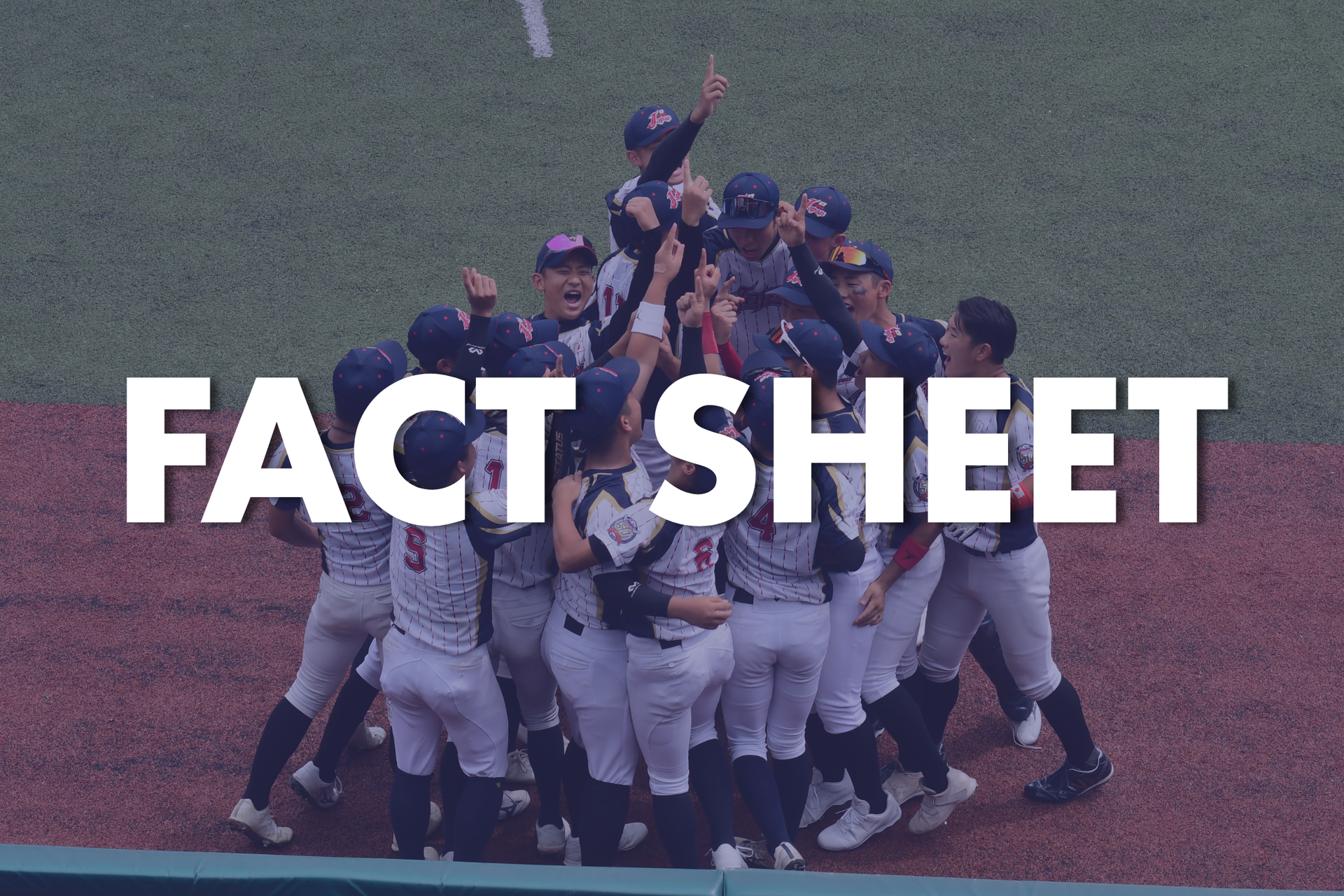 Baseball team celebrating in a huddle on the field with “QUALIFYING TEAMS” text overlay