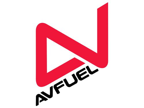 Red geometric AVFUEL logo on a white background