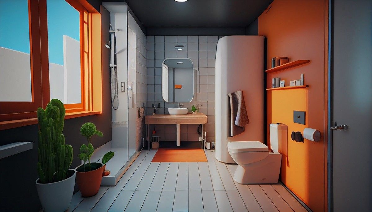 A bathroom with a sink , toilet , mirror and window.