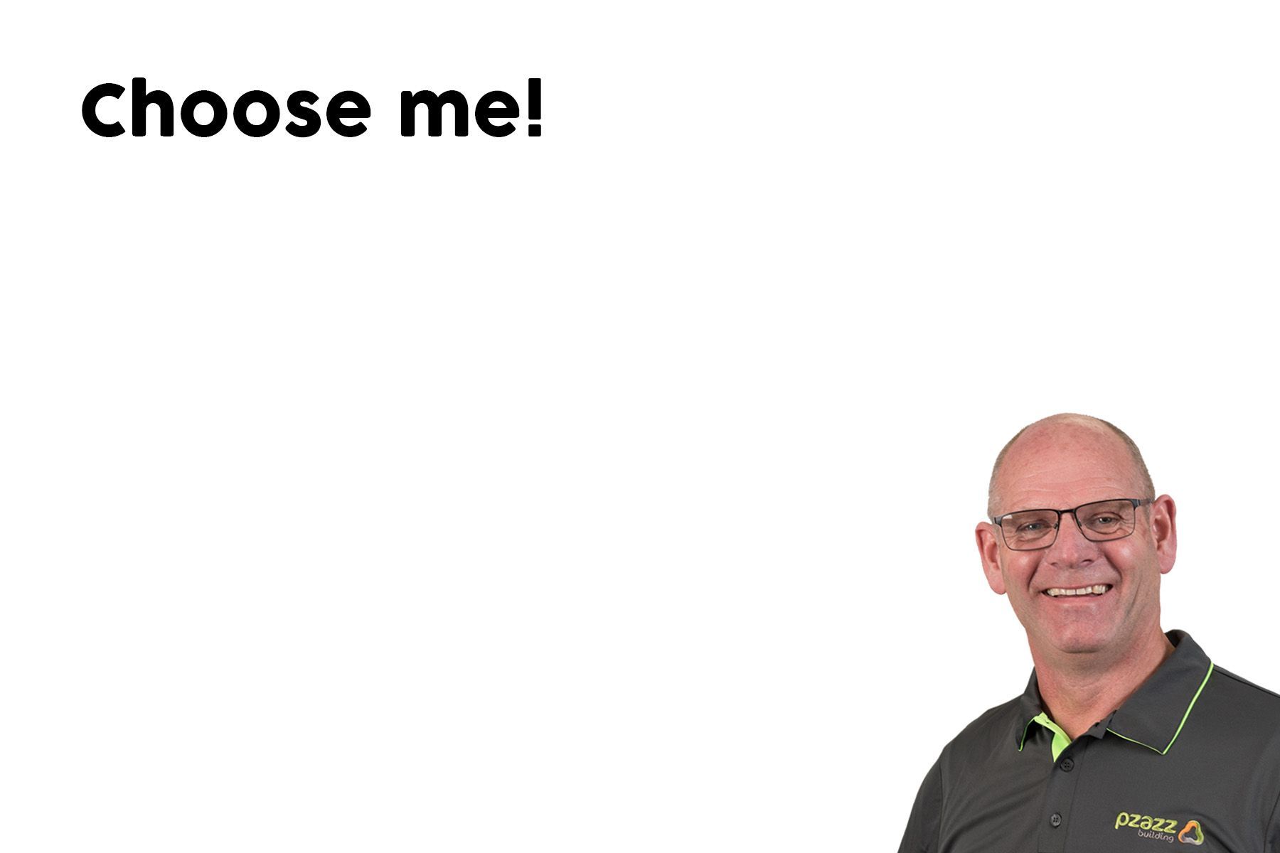 A bald man wearing glasses is smiling and standing in front of a white background.