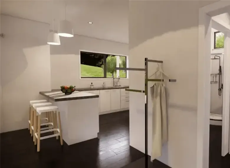 An artist 's impression of a kitchen with a towel rack