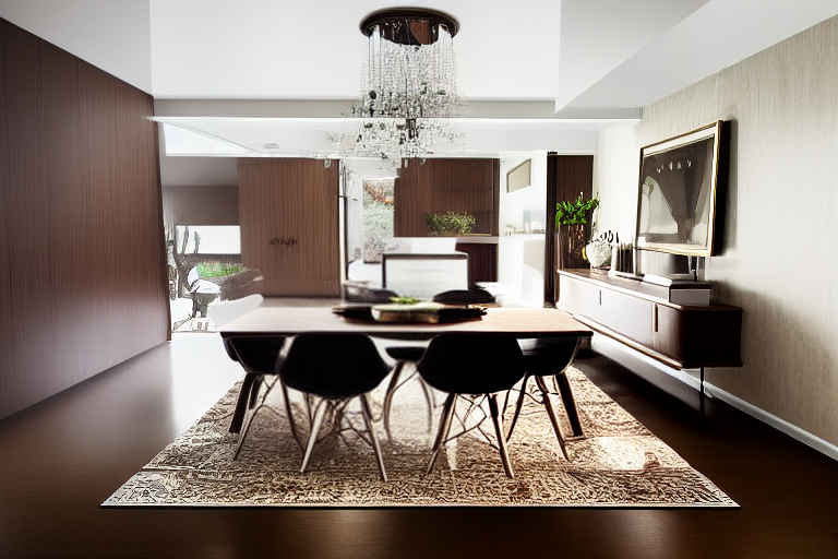 AI designed dining room with a table and chairs and a chandelier