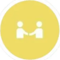 Two people are shaking hands in a yellow circle.