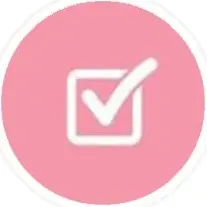 A pink circle with a white check mark inside of it.