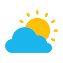 A blue cloud with a yellow sun behind it.
