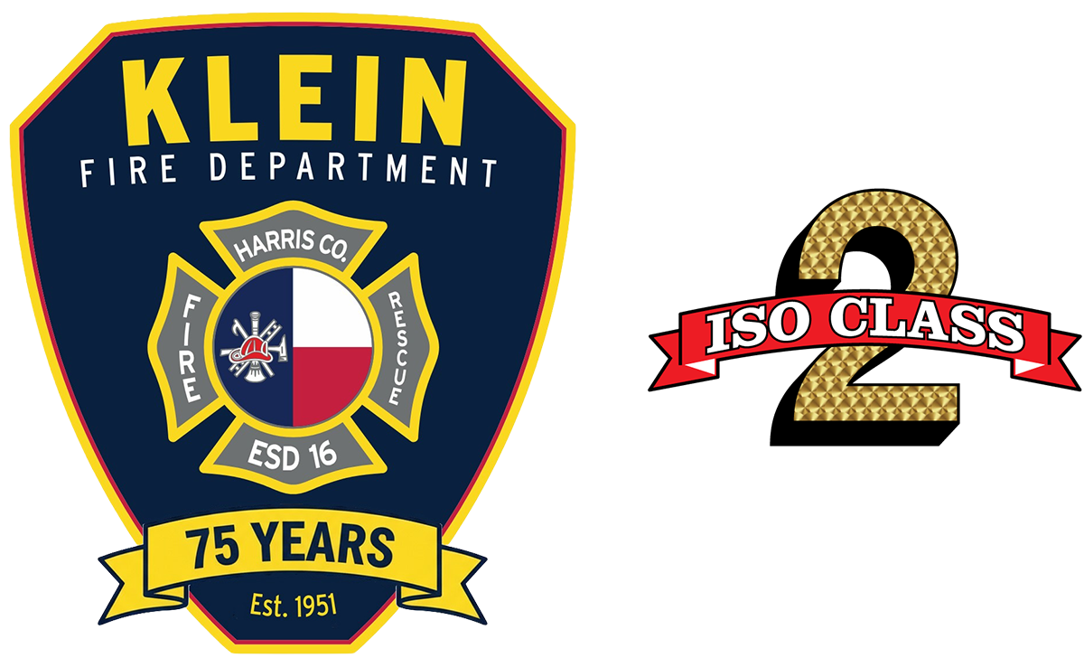 A klein fire department logo next to an iso class 2 logo