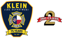 A klein fire department logo next to an iso class 2 logo