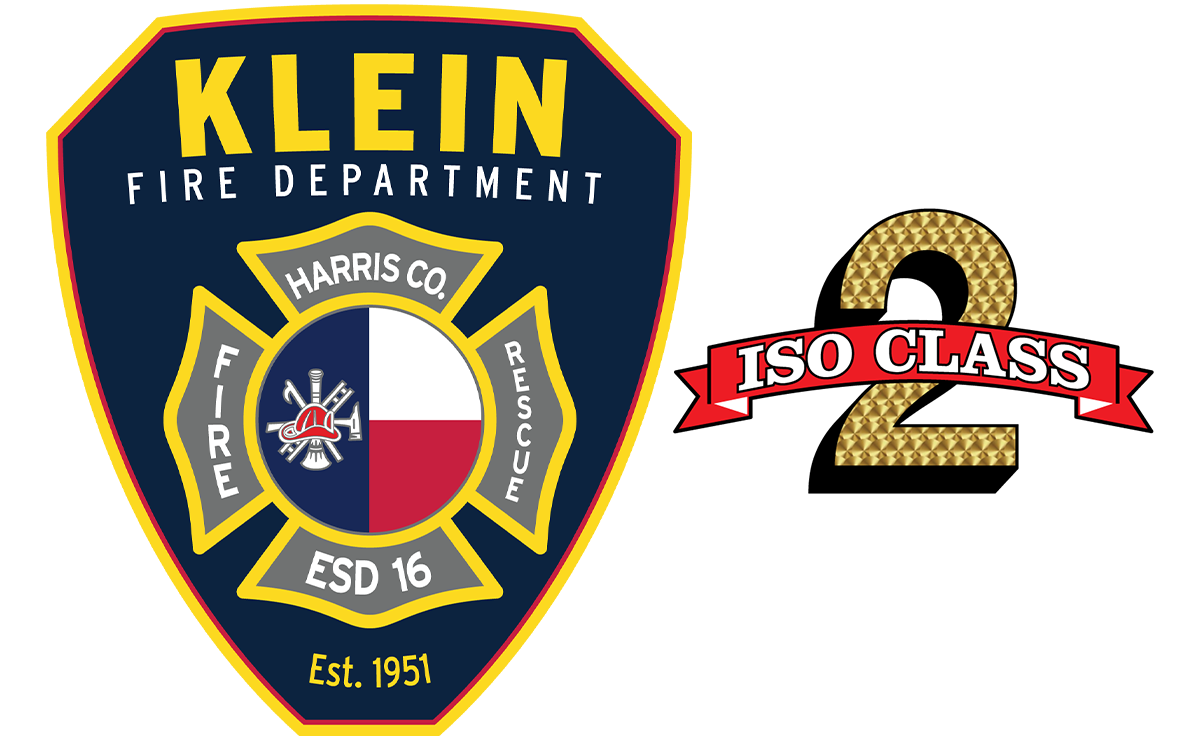 A Klein fire department logo and an iso class 2 logo