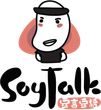 Cartoon face logo with black hat and shirt, rosy cheeks, and “SoyTalk” text below.