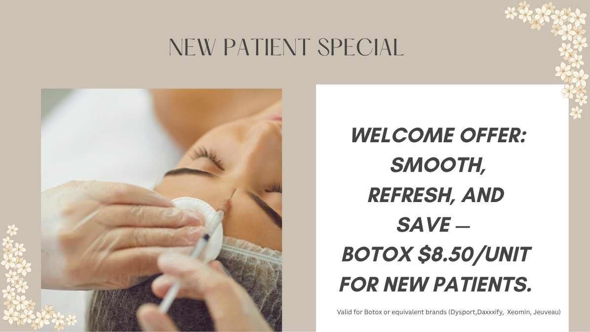 Mother’s Day gift ad for Botox with floral border, treatment photo, and $9.50/unit offer