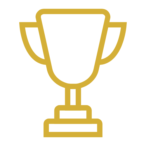 Gold trophy icon with handles on a stand