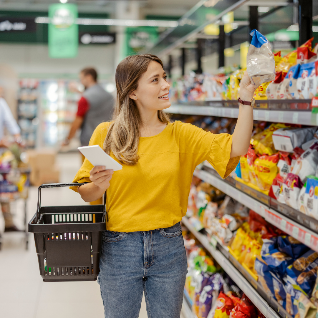 Woman in yellow shopping