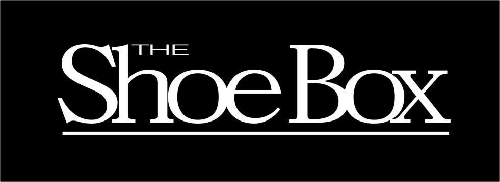 A black and white logo for the shoe box