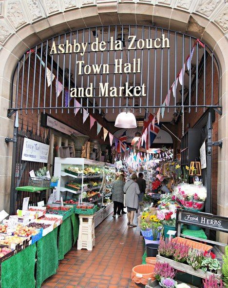 A sign for ashby de la zouch town hall and market